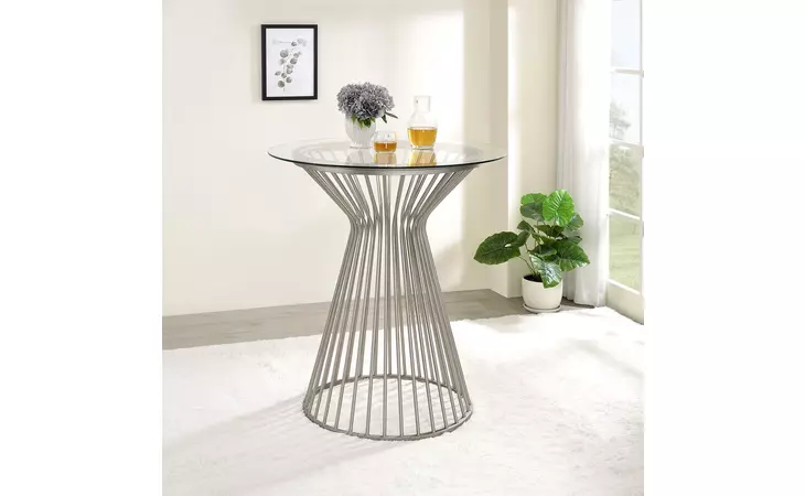 183143 ROUND GLASS TOP BAR TABLE SATIN NICKEL COASTER  183143