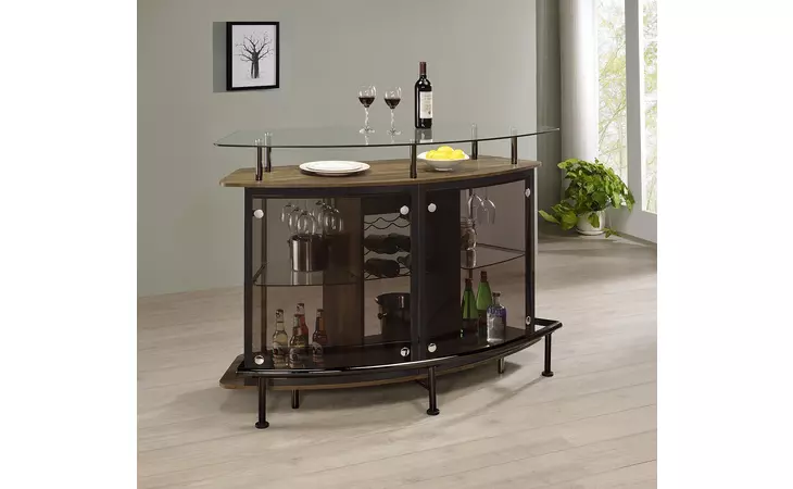 182236  CRESCENT SHAPED GLASS TOP BAR UNIT WITH DRAWER