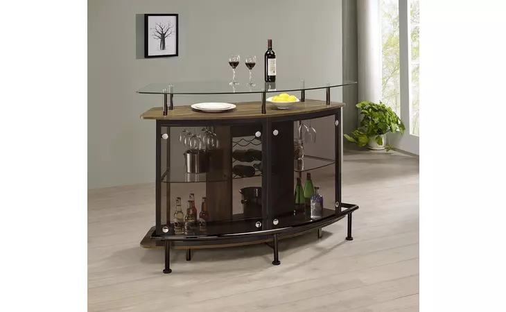 182236 CRESCENT SHAPED GLASS TOP BAR UNIT WITH DRAWER COASTER  182236