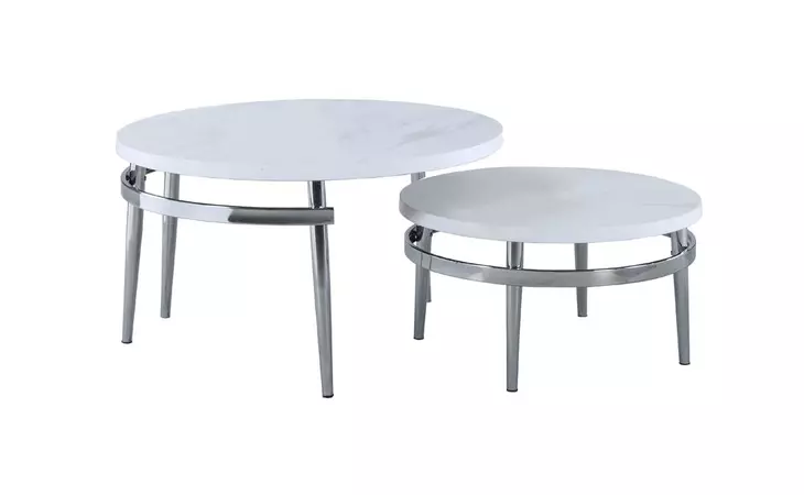 722968  ROUND NESTING COFFEE TABLE WHITE AND CHROME