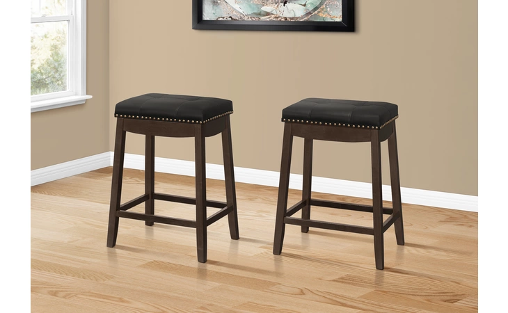 I1261 BARSTOOL - 2PCS - 24 H - BLACK LEATHER-LOOK - ESPRESSO MONARCH SPECIALTIES  I1261