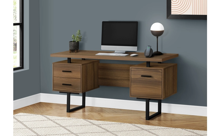 I7625 COMPUTER DESK - 60 L - WALNUT - BLACK METAL MONARCH SPECIALTIES  I7625