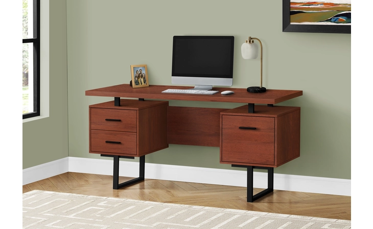 I7626 COMPUTER DESK - 60 L - CHERRY - BLACK METAL MONARCH SPECIALTIES  I7626