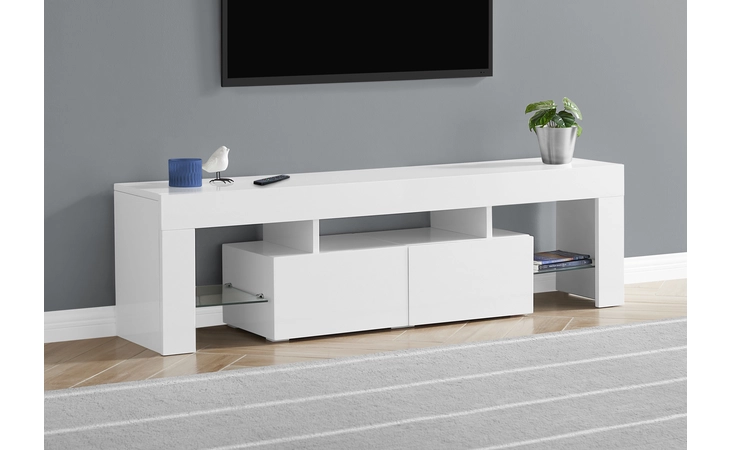 I3548 TV STAND - 63 L - HIGH GLOSSY WHITE WITH TEMPERED GLASS MONARCH SPECIALTIES  I3548