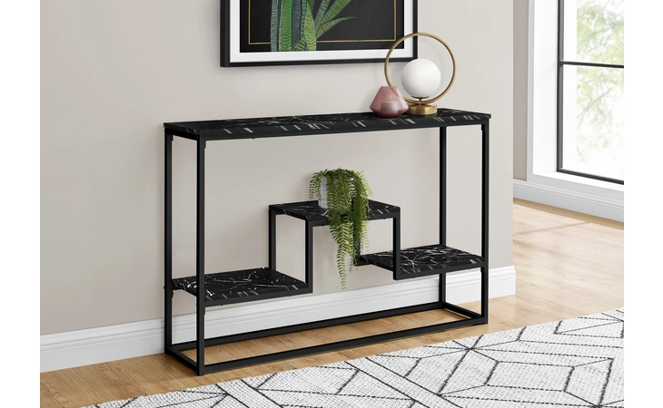 I3579  ACCENT TABLE - 48 L - BLACK MARBLE - BLACK METAL CONSOLE