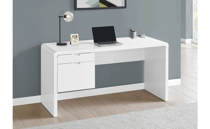 I7581 COMPUTER DESK - 60 L - HIGH GLOSSY WHITE L-R FACE DRAWER MONARCH SPECIALTIES  I7581