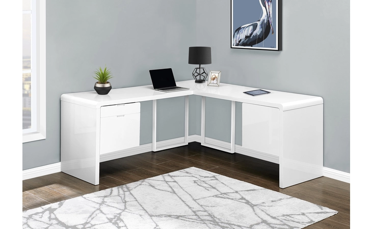I7582 COMPUTER DESK - 72 L - HIGH GLOSSY WHITE LEFT- RIGHT FACE MONARCH SPECIALTIES  I7582