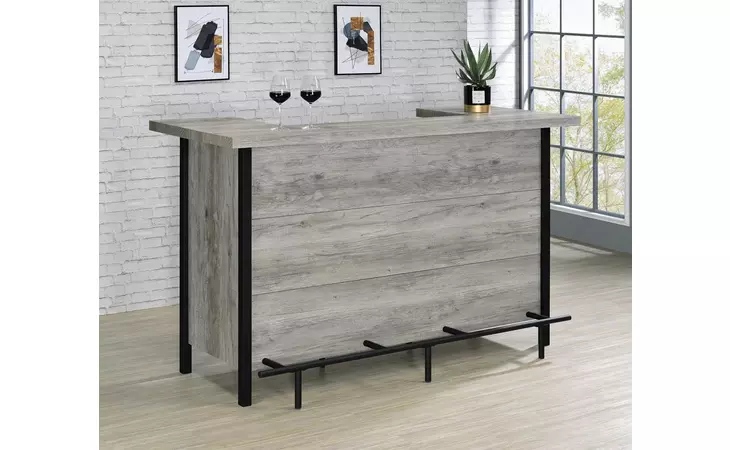 182105 BAR UNIT WITH FOOTREST GREY DRIFTWOOD AND BLACK COASTER  182105