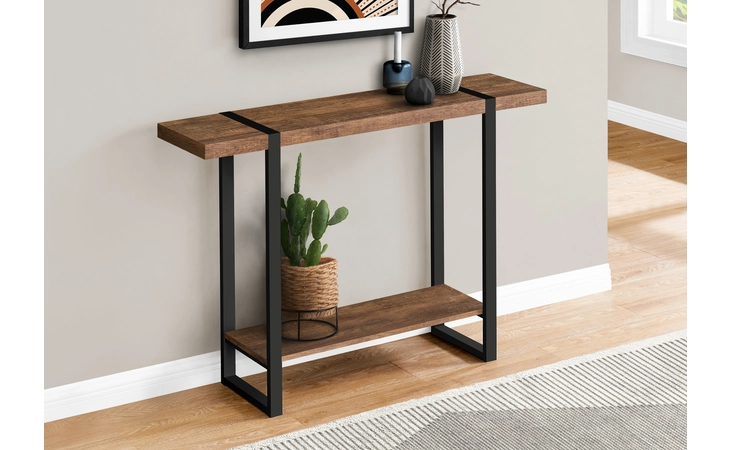 I2851 ACCENT TABLE - 48 L - BROWN RECLAIMED WOOD-LOOK - BLACK MONARCH SPECIALTIES  I2851