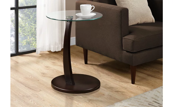 I3001 ACCENT TABLE - ESPRESSO BENTWOOD WITH TEMPERED GLASS MONARCH SPECIALTIES  I3001