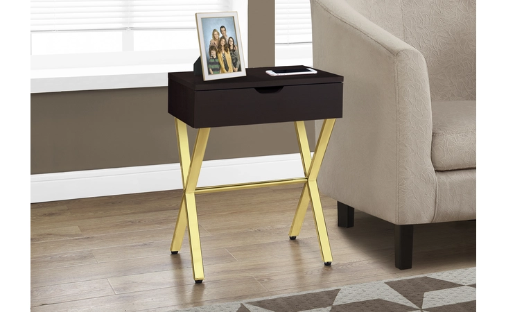 I3261 ACCENT TABLE - 24 H - ESPRESSO - GOLD METAL MONARCH SPECIALTIES  I3261