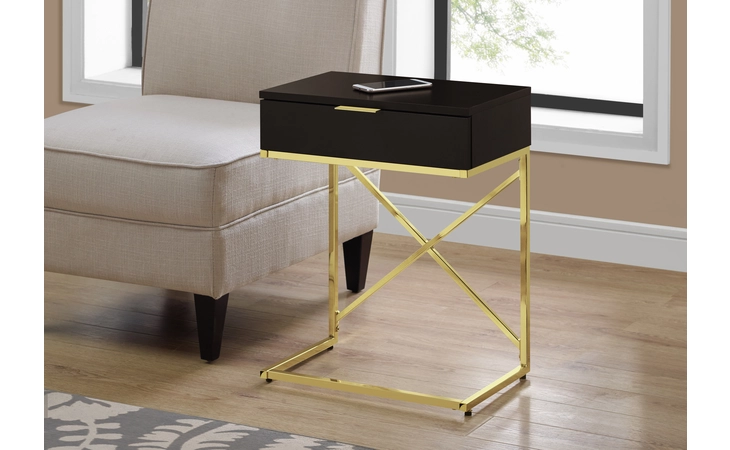 I3476 ACCENT TABLE - 24 H - ESPRESSO - GOLD METAL MONARCH SPECIALTIES  I3476