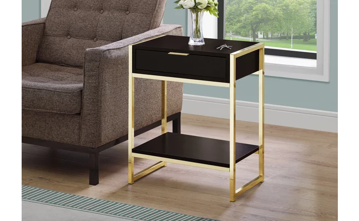 I3486 ACCENT TABLE - 24 H - ESPRESSO - GOLD METAL MONARCH SPECIALTIES  I3486