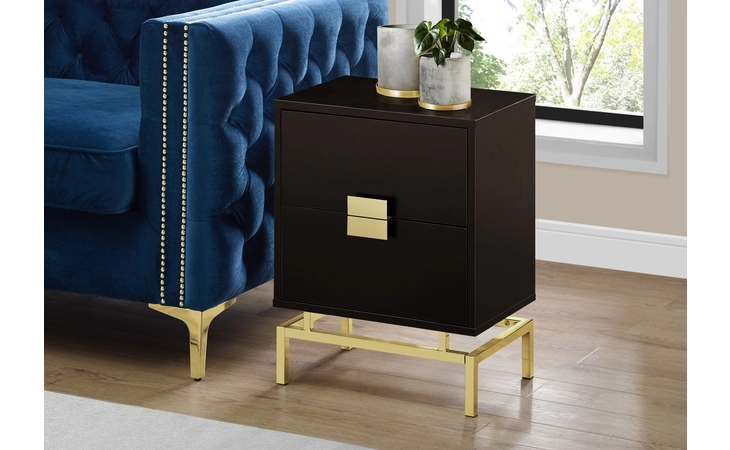 I3496 ACCENT TABLE - 24 H - ESPRESSO - GOLD METAL MONARCH SPECIALTIES  I3496