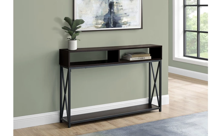 I3574 ACCENT TABLE - 48 L - ESPRESSO - BLACK METAL HALL CONSOLE MONARCH SPECIALTIES  I3574