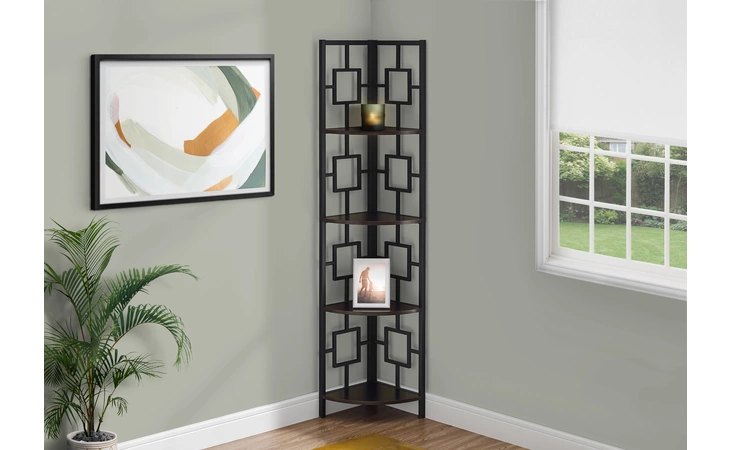 I3612 BOOKCASE - 62 H - ESPRESSO - BLACK METAL CORNER ETAGERE MONARCH SPECIALTIES  I3612
