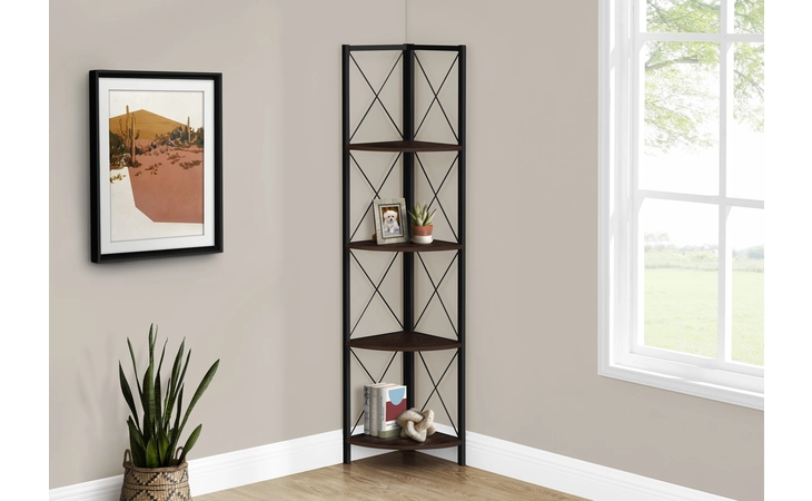 I3645 BOOKCASE - 60 H - ESPRESSO - BLACK METAL CORNER ETAGERE MONARCH SPECIALTIES  I3645