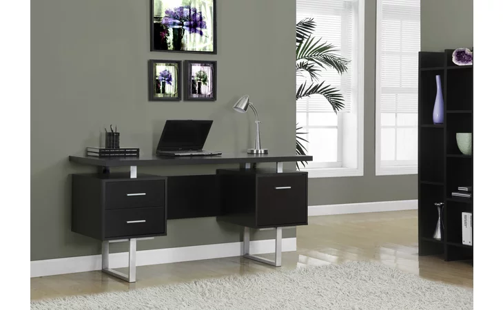 I7080 COMPUTER DESK - 60 L - ESPRESSO - SILVER METAL MONARCH SPECIALTIES  I7080