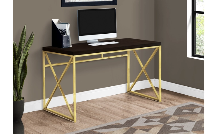 I7201 COMPUTER DESK - 48 L - ESPRESSO - GOLD METAL MONARCH SPECIALTIES  I7201