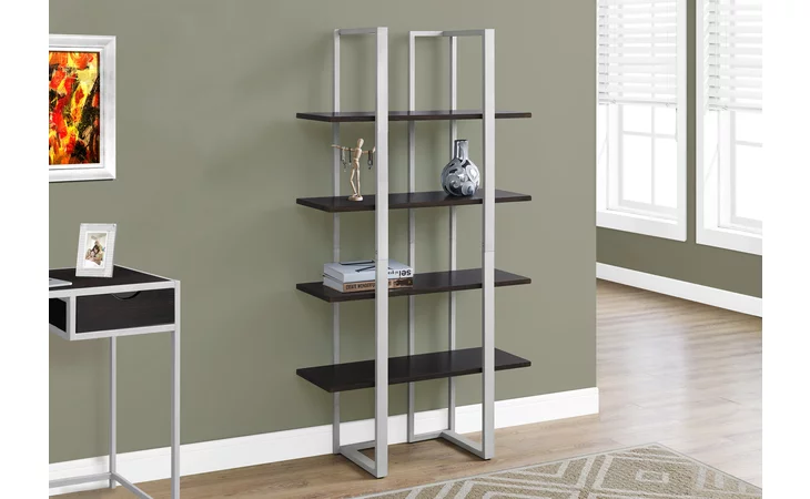 I7239 BOOKCASE - 60 H - ESPRESSO - SILVER METAL MONARCH SPECIALTIES  I7239
