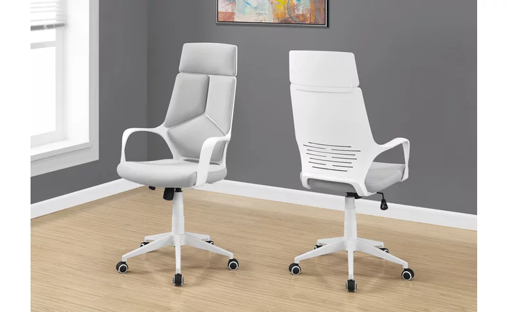 I7270 OFFICE CHAIR - WHITE / GREY FABRIC / HIGH BACK EXECUTIVE MONARCH SPECIALTIES  I7270