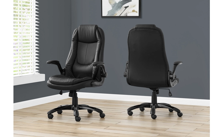 I7277 OFFICE CHAIR - BLACK LEATHER-LOOK / HIGH BACK EXECUTIVE MONARCH SPECIALTIES  I7277