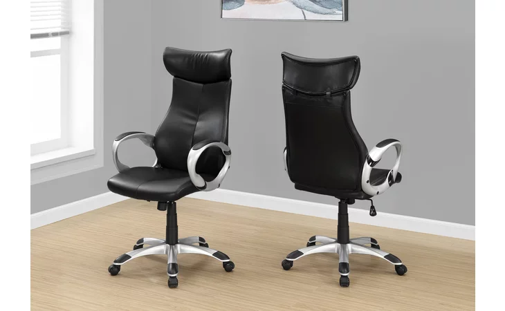 I7290 OFFICE CHAIR - BLACK LEATHER-LOOK / HIGH BACK EXECUTIVE MONARCH SPECIALTIES  I7290