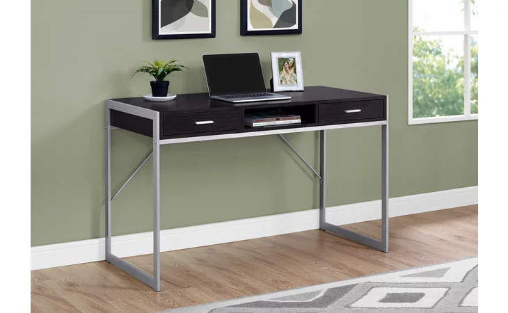 I7366 COMPUTER DESK - 48 L - ESPRESSO - SILVER METAL MONARCH SPECIALTIES  I7366