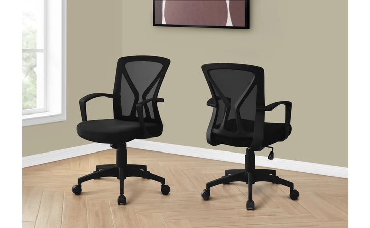 I7339  OFFICE CHAIR - BLACK / BLACK BASE ON CASTORS