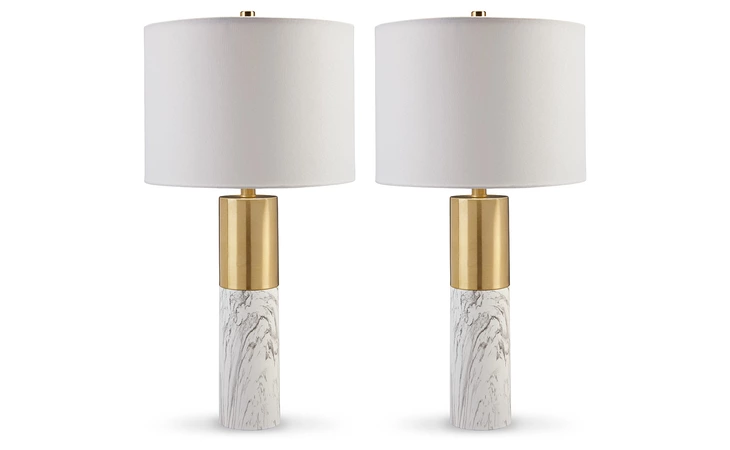Samney METAL TABLE LAMP (2/CN) ASHLEY Gold Finish/White L208394