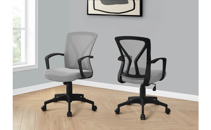 I7340  OFFICE CHAIR - GREY / BLACK BASE ON CASTORS