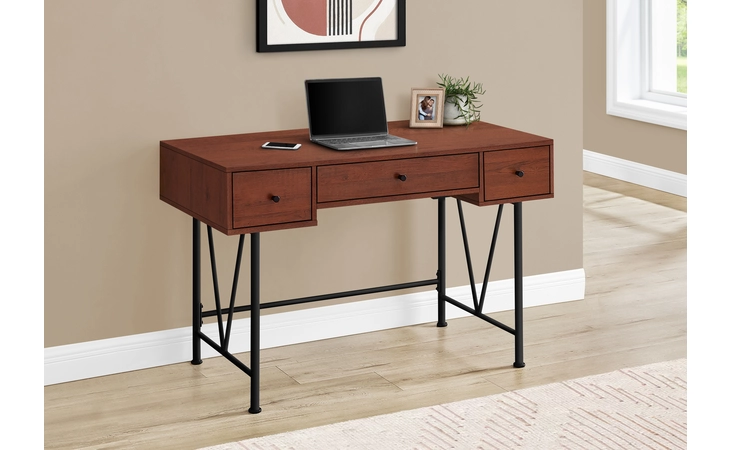 I7671 COMPUTER DESK - 48 L - CHERRY - BLACK METAL MONARCH SPECIALTIES  I7671