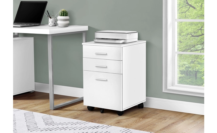 I7780 FILING CABINET - 3 DRAWER / WHITE ON CASTORS MONARCH SPECIALTIES  I7780