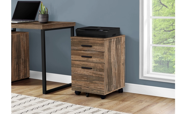 I7782  FILING CABINET - 3 DRAWER / BROWN RECLAIMED ON CASTORS