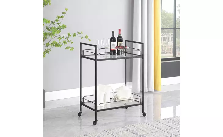 181065 SERVING CART WITH GLASS SHELVES CLEAR AND BLACK COASTER  181065