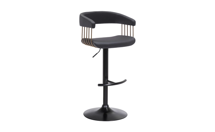 LCCABACOBLK  CALISTA ADJUSTABLE BAR STOOL IN BLACK FAUX LEATHER WITH GOLDEN BRONZE AND BLACK METAL
