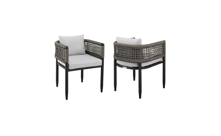 LCAFCHBL  ALEGRIA OUTDOOR PATIO DINING CHAIR IN ALUMINUM WITH GRAY ROPE AND CUSHIONS - SET OF 2