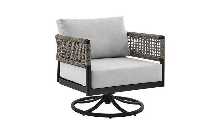 LCALSCHBLKLGRY  ALEGRIA OUTDOOR PATIO SWIVEL ROCKING CHAIR IN BLACK ALUMINUM AND GRAY ROPE WITH CUSHIONS