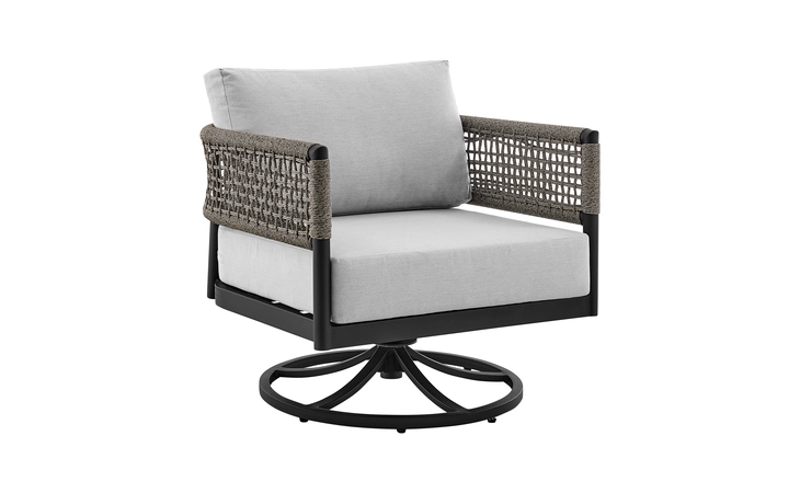 LCALSCHBLKLGRY ALEGRIA OUTDOOR PATIO SWIVEL ROCKING CHAIR IN BLACK ALUMINUM AND GRAY ROPE WITH CUSHIONS ARMEN LIVING  LCALSCHBLKLGRY