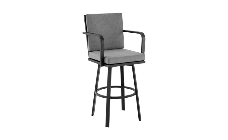LCBAARBLKDGRY30 ARNAULD 30 OUTDOOR PATIO BAR STOOL IN BLACK ALUMINUM WITH GRAY CUSHIONS ARMEN LIVING  LCBAARBLKDGRY30