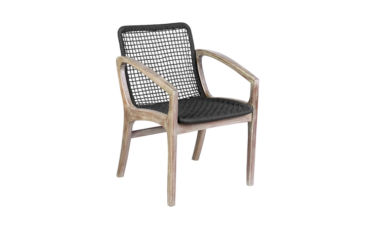 LCBECHDKGRY  BECKHAM OUTDOOR PATIO DINING CHAIR IN LIGHT EUCALYPTUS WOOD AND CHARCOAL ROPE