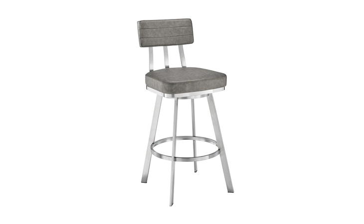 LCBEBABSVGRY26  BENJAMIN SWIVEL COUNTER STOOL IN BRUSHED STAINLESS STEEL WITH GRAY FAUX LEATHER