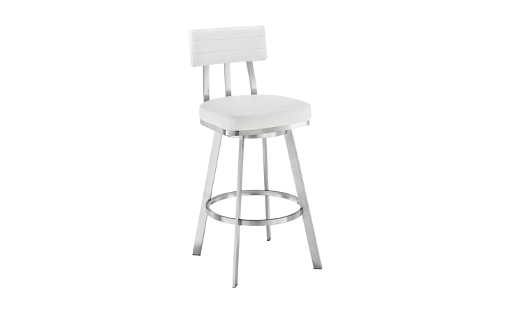 LCBEBABSWHI26  BENJAMIN SWIVEL COUNTER STOOL IN BRUSHED STAINLESS STEEL WITH WHITE FAUX LEATHER