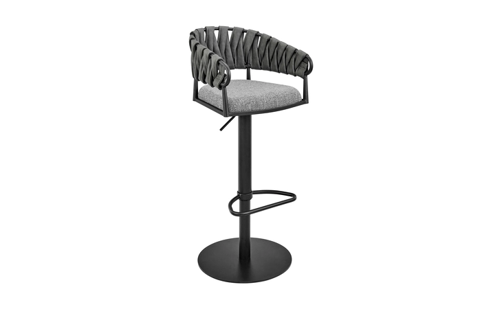 LCBLBABLK  BLAISE ADJUSTABLE COUNTER OR BAR STOOL IN BLACK METAL WITH GRAY FABRIC AND FAUX LEATHER
