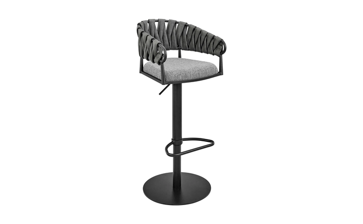 LCBLBABLK BLAISE ADJUSTABLE COUNTER OR BAR STOOL IN BLACK METAL WITH GRAY FABRIC AND FAUX LEATHER ARMEN LIVING  LCBLBABLK