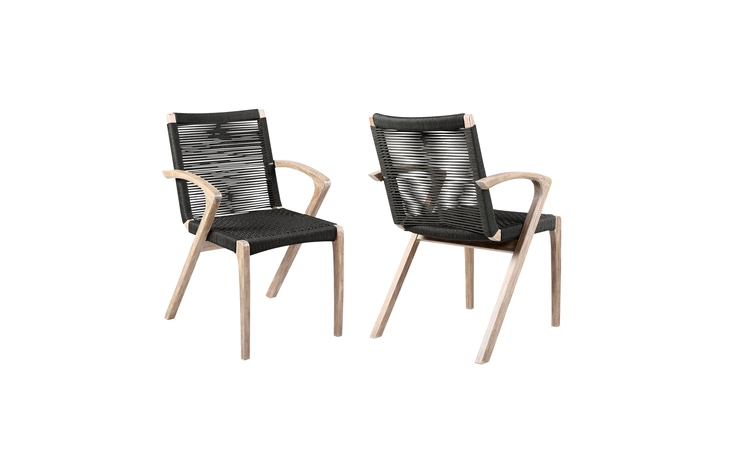 LCBLSICH  BRIELLE OUTDOOR LIGHT EUCALYPTUS WOOD AND CHARCOAL ROPE DINING CHAIRS - SET OF 2