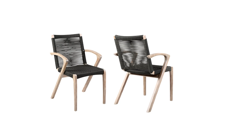 LCBLSICH BRIELLE OUTDOOR LIGHT EUCALYPTUS WOOD AND CHARCOAL ROPE DINING CHAIRS - SET OF 2 ARMEN LIVING  LCBLSICH