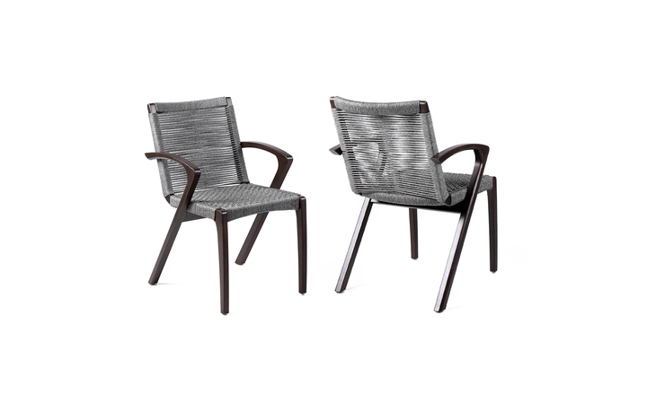 LCBLSIGR  BRIELLE OUTDOOR DARK EUCALYPTUS WOOD AND GRAY ROPE DINING CHAIRS - SET OF 2