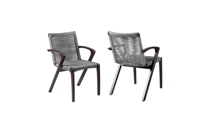 LCBLSIGR BRIELLE OUTDOOR DARK EUCALYPTUS WOOD AND GRAY ROPE DINING CHAIRS - SET OF 2 ARMEN LIVING  LCBLSIGR