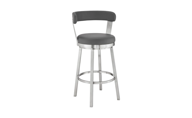 LCBYBABSGR30 BRYANT 30 BAR HEIGHT SWIVEL BAR STOOL IN BRUSHED STAINLESS STEEL FINISH AND GRAY FAUX LEATHER ARMEN LIVING  LCBYBABSGR30